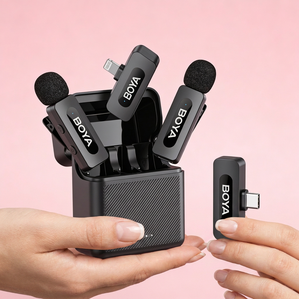 BOYA BY-V3 Wireless Lavalier Lapel Mirophone Noise-cancelling Rechargeable Mic for iPhone Android Camera Live Streaming Vlogging