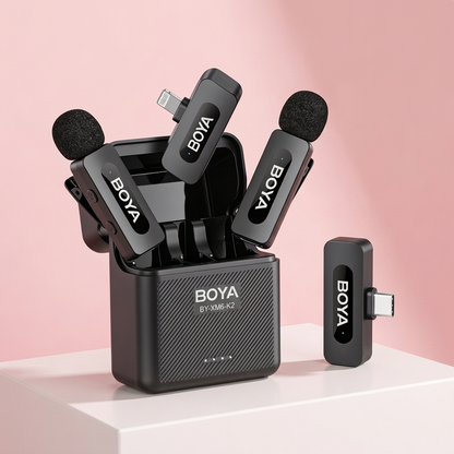 BOYA BY-V3 Wireless Lavalier Lapel Mirophone Noise-cancelling Rechargeable Mic for iPhone Android Camera Live Streaming Vlogging